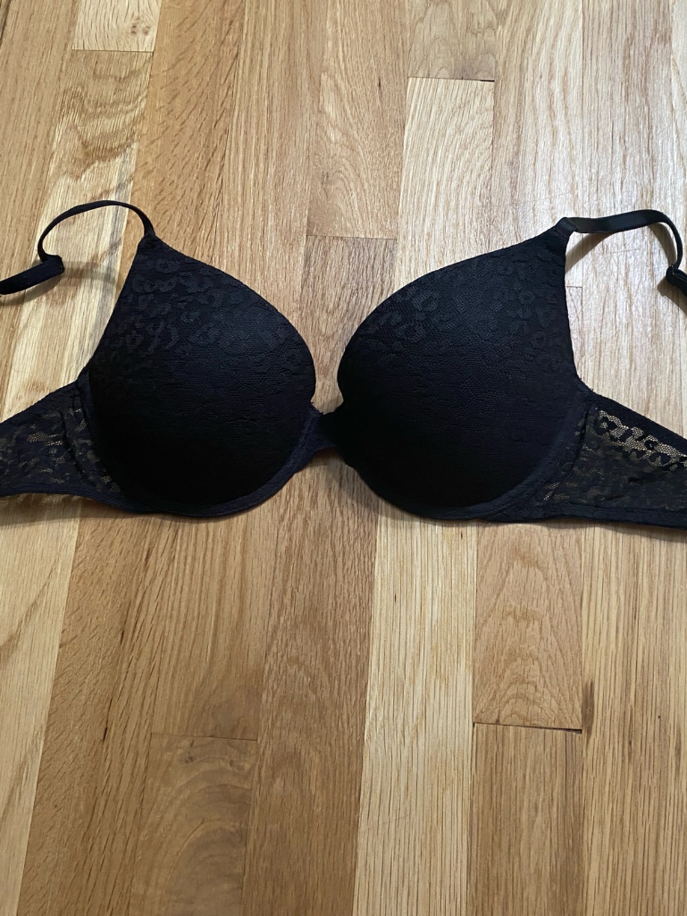 PINK Victoria's Secret Black Lace Overlay Push-Up Bra